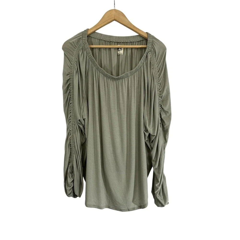 Free People Serenade Tee Sage Green Ruched Sleeve Convertible Top Small